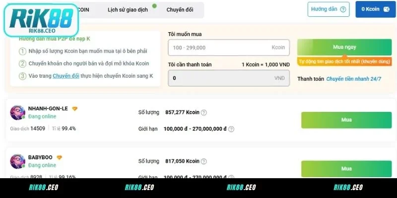 Lưu ý cần nắm khi giao dịch P2P tại RIK88