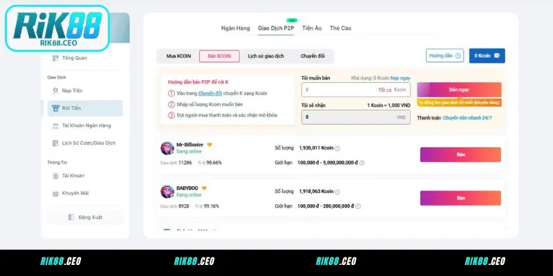 Rút tiền qua P2P